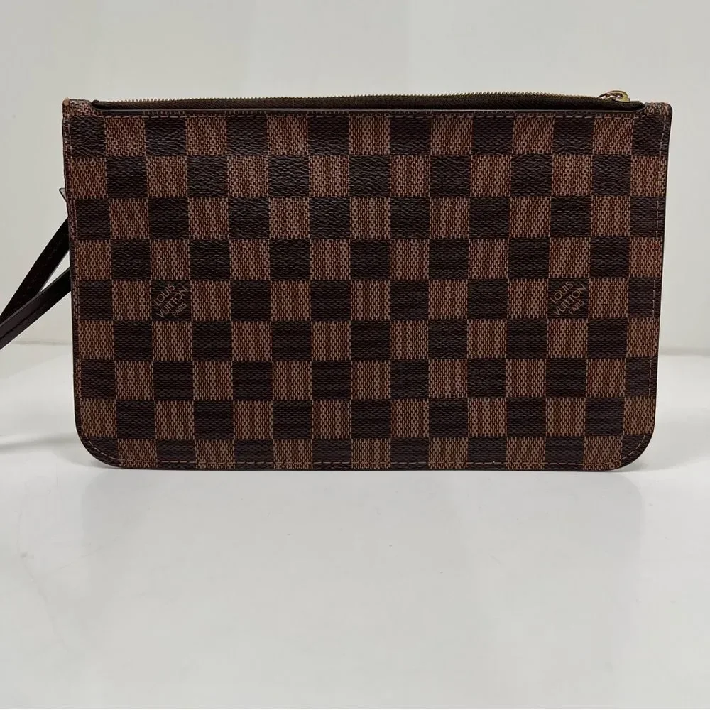 Louis Vuitton Damier Ebene Neverfull Pouch, Women's Brown Wristlet Clutch Wallet - Picture 1 of 7